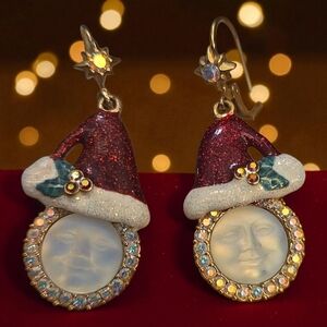 Vintage‎ Kirks Folly Red and White Christmas Moon Earrings